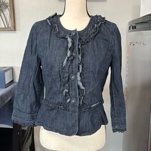 Loft Women’s Size 8 Ruffle and Peplum Lightweight Denim Jacket